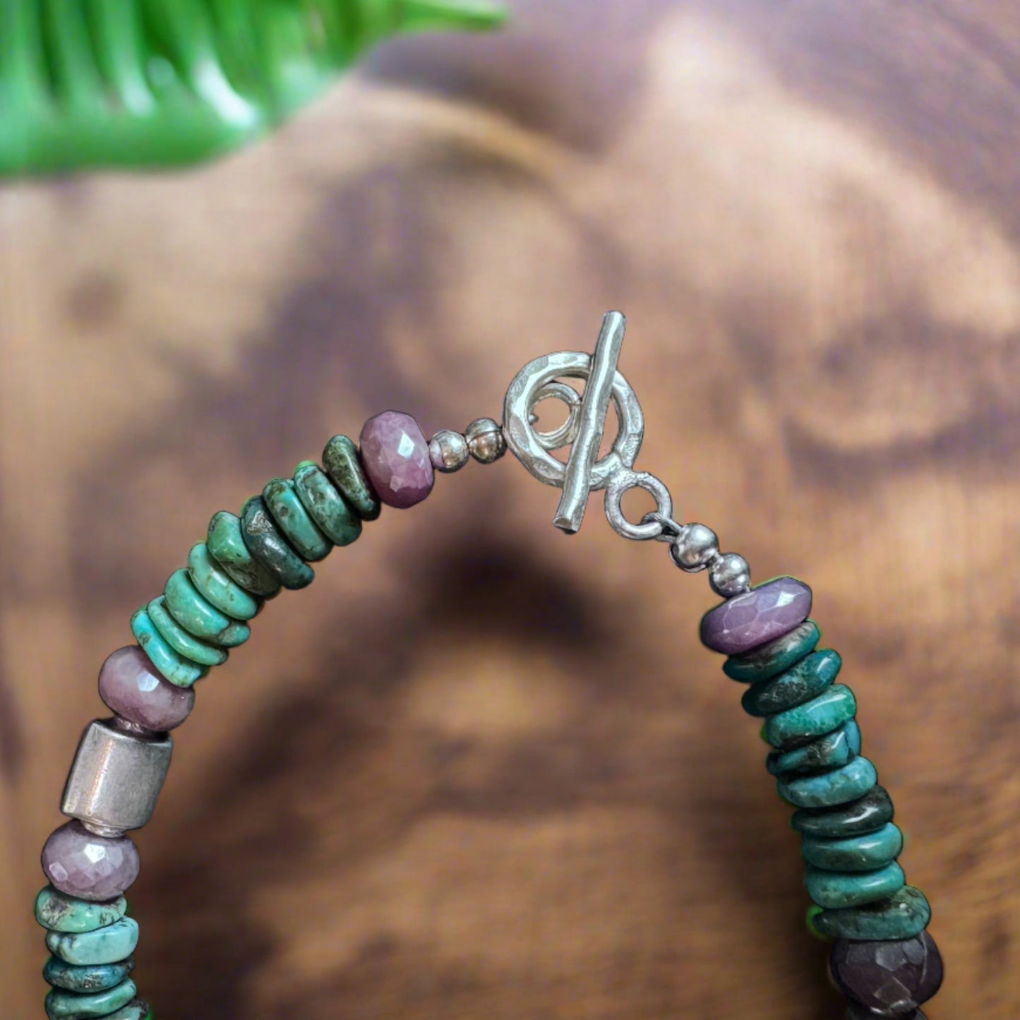 Az Turquoise Flat Beads w/purple "mystic coated" & Bali Silver