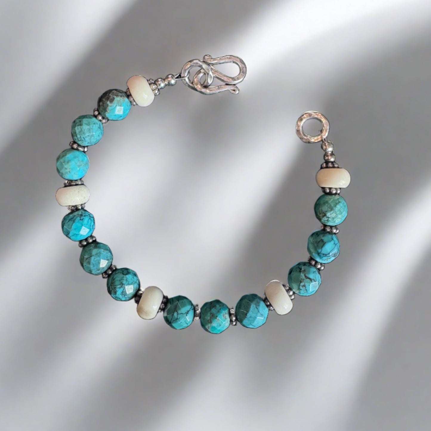 Chinese Turquoise Faceted Balls w/antler SS Bracelet