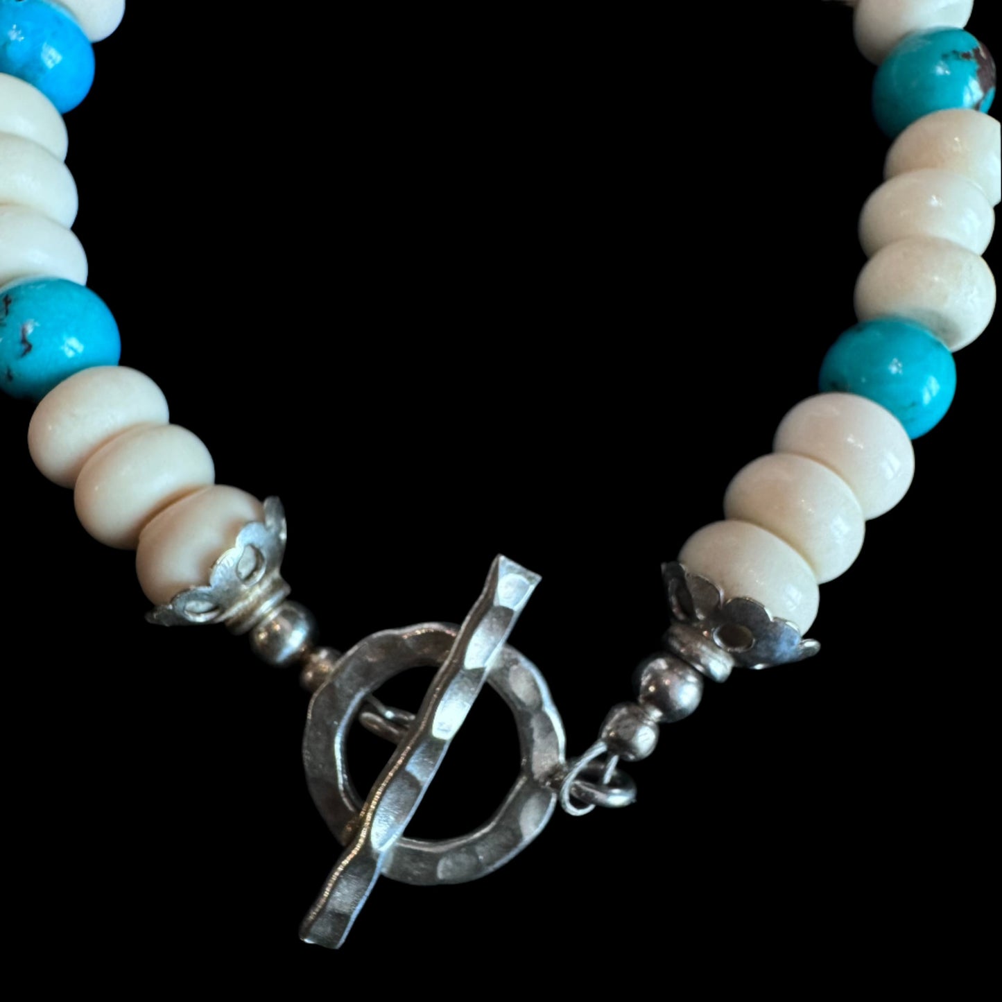 Chinese Turquoise with Deer Antler Rondelles Bracelet Sterling Silver