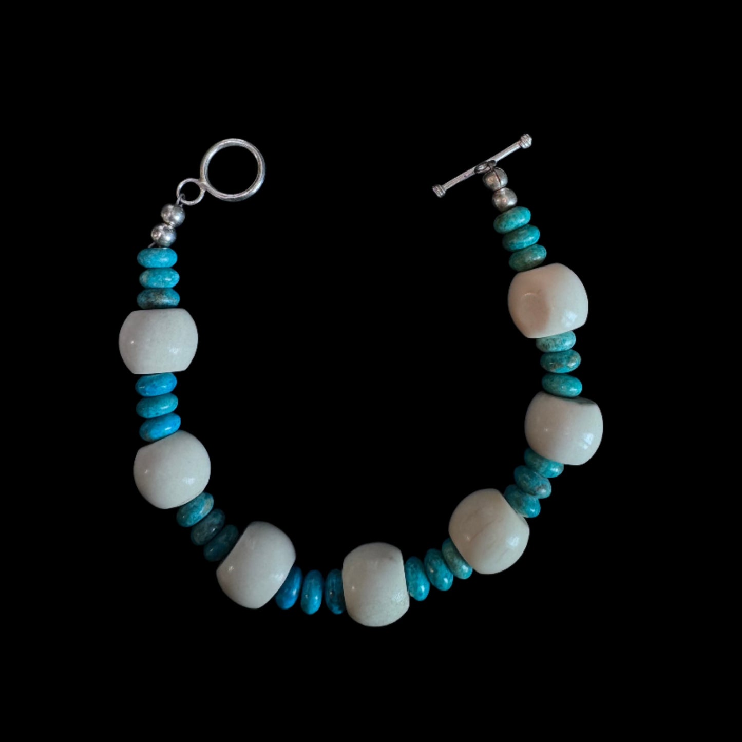 Arizona Turquoise Rondelles with Deer Antler Barrels Bracelet Sterling Silver