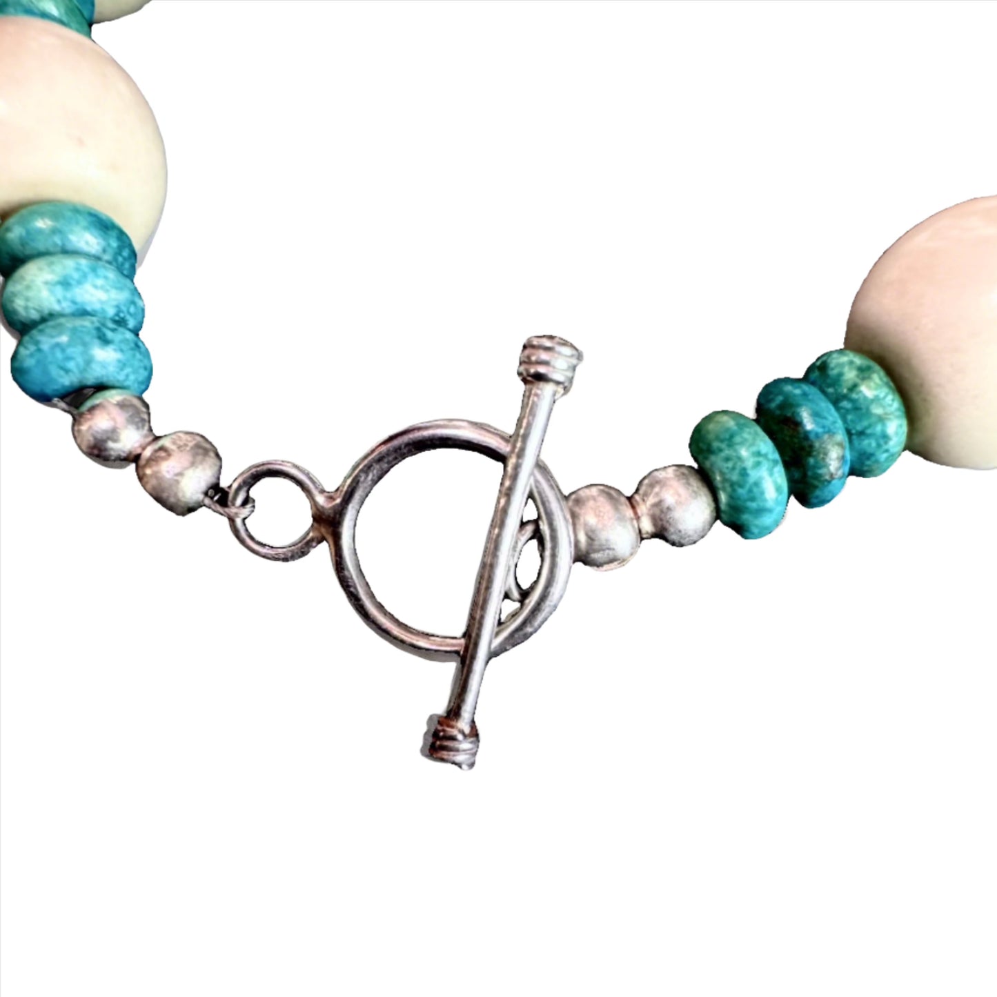 Arizona Turquoise Rondelles with Deer Antler Barrels Bracelet Sterling Silver