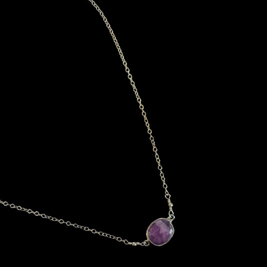African Sapphire Pink Center Stone Necklace Gold Fill