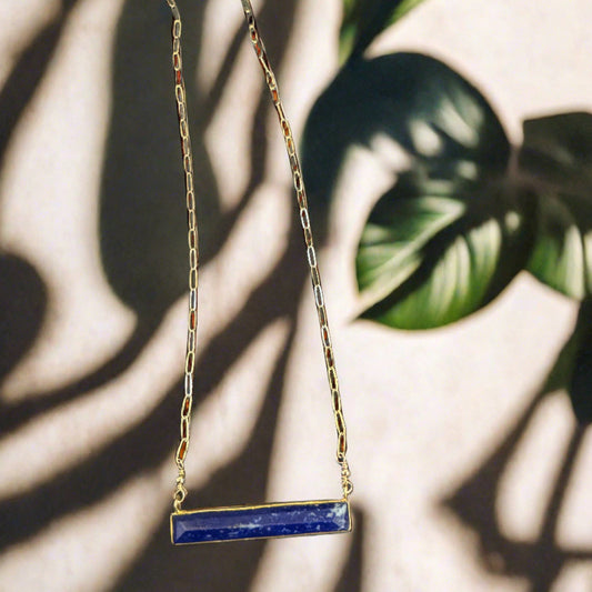 Lapis Bar Necklace Gold Fill