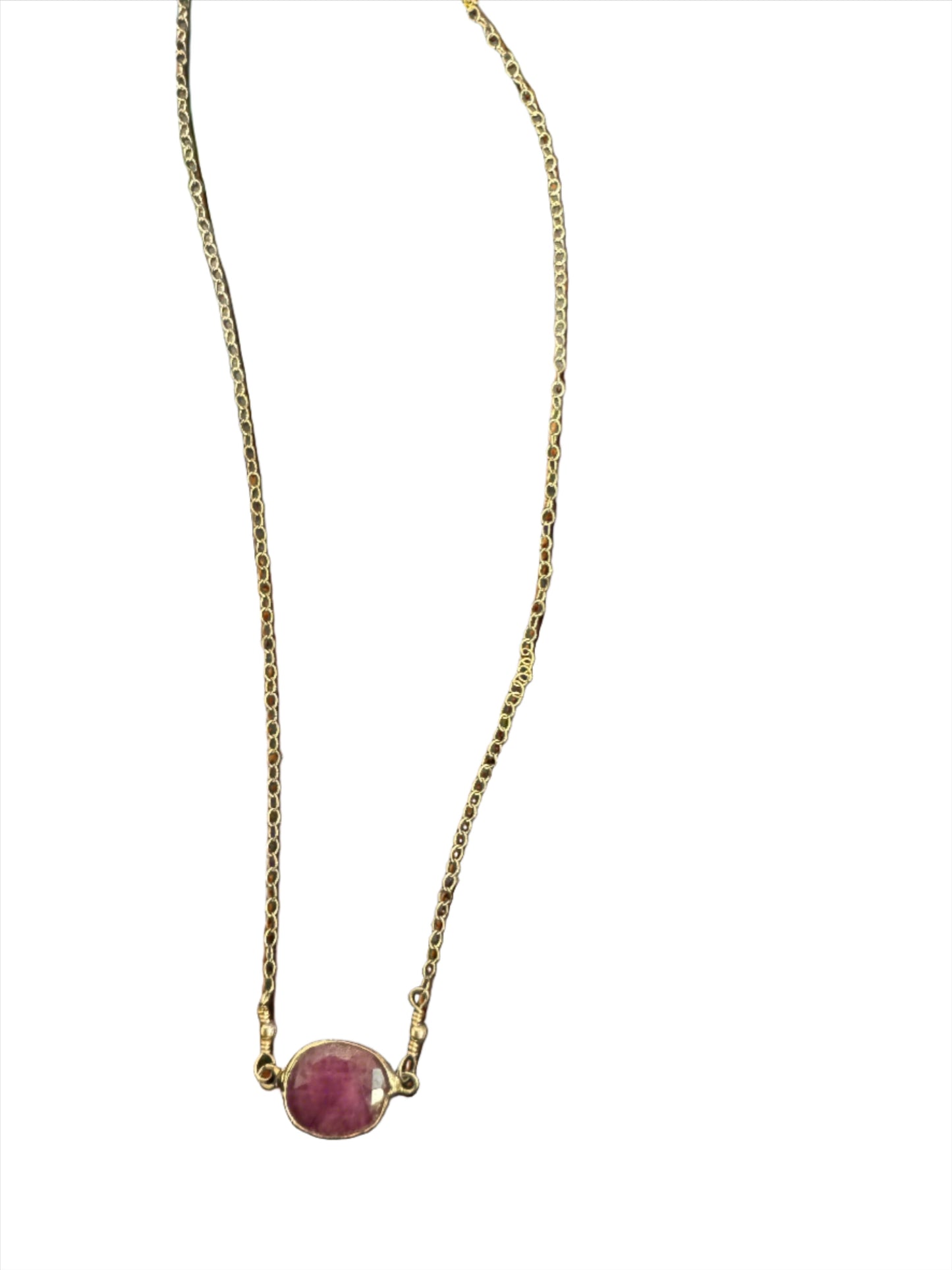 African Sapphire Pink Center Stone Necklace Gold Fill