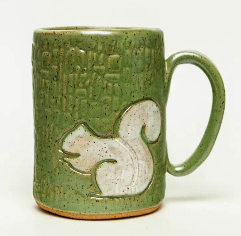 Ceramic Green White Squirrel 16 Oz Mug