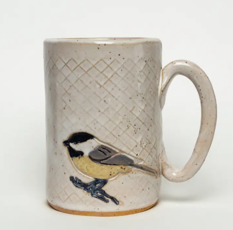 Ceramic White Chickadee Pattern 16 oz mug