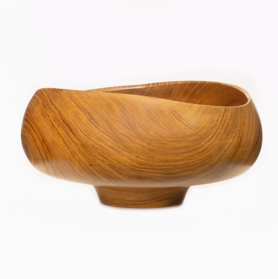 Curved Hachi Wooden Serving Bowl with Stand
