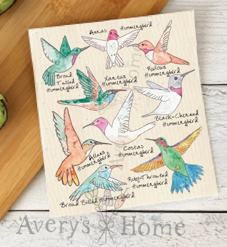 Different Kinds of Hummingbirds Swedish dishcloth