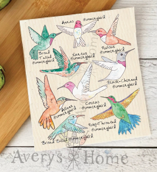 Different Kinds of Hummingbirds Swedish dishcloth