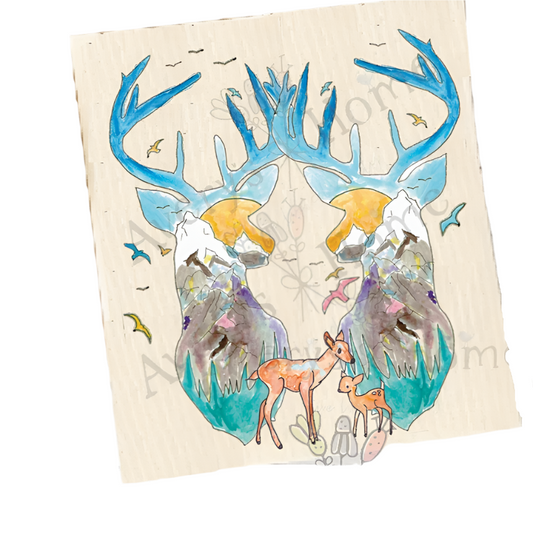 Deer In The Woods Moutain Organic Swedish dishcloth