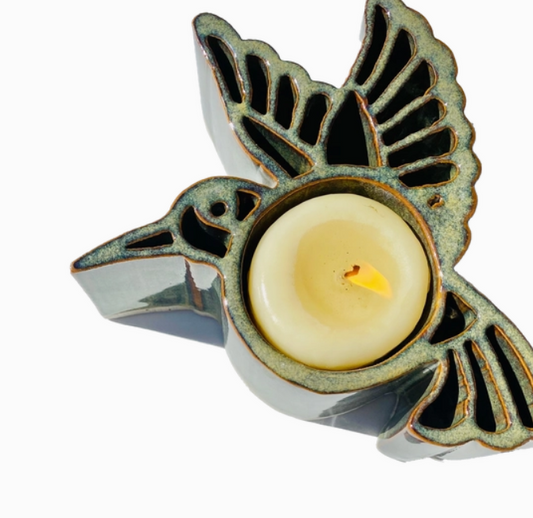 Hummingbird Candlepot - Stoneware Pottery