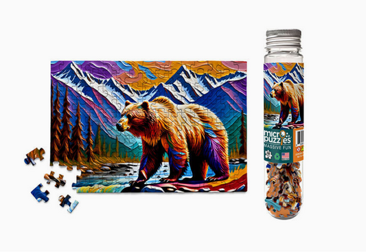 Colorful Grizzly Bear Wildlife Forest Mini Jigsaw Puzzle Tube Gift