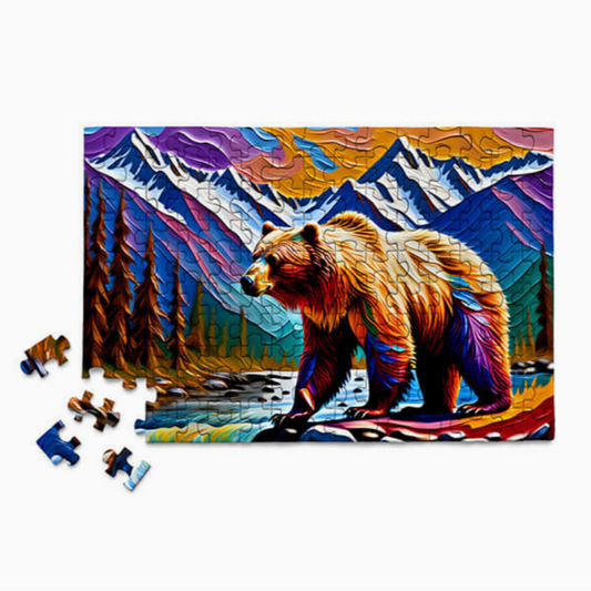 Colorful Grizzly Bear Wildlife Forest Mini Jigsaw Puzzle Tube Gift