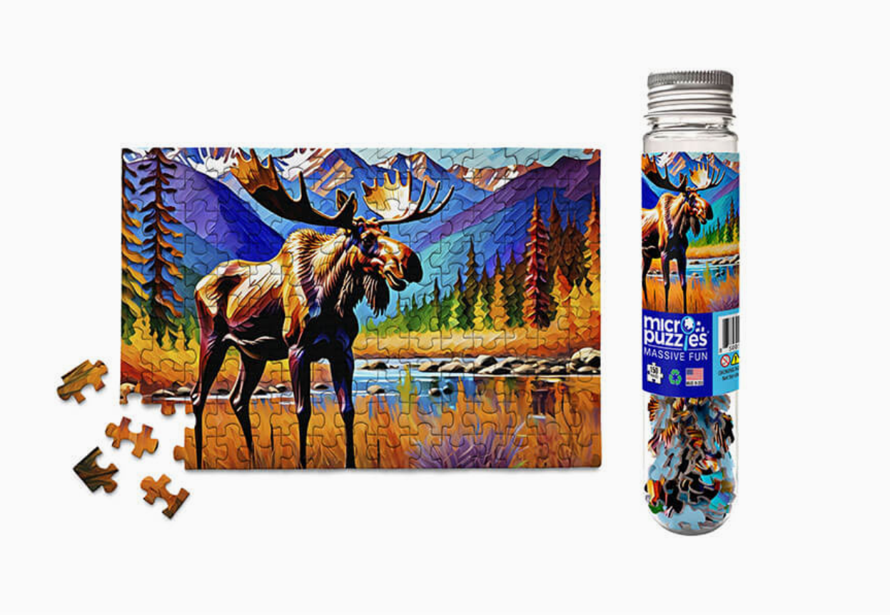 Colorful Moose Wildlife Forest Mini Jigsaw Puzzle Tube Gift