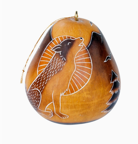 Wolf & Moon - Gourd Ornament