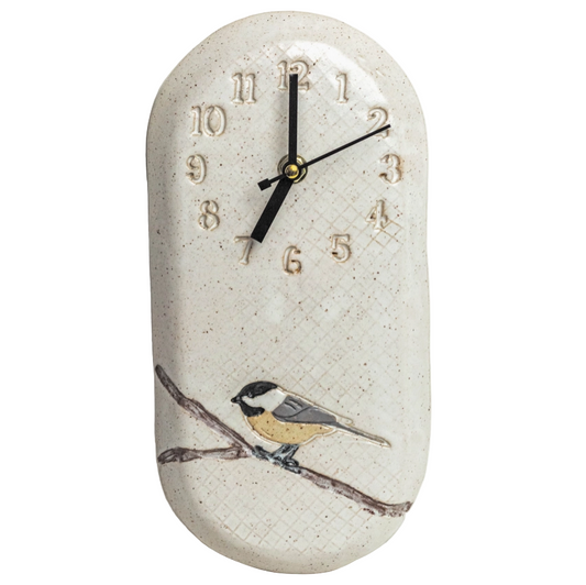 Chickadee White Ceramic Wall Clock