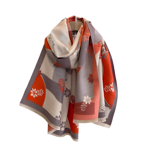 Orange / Gray Floating Flowers Reversible Wrap