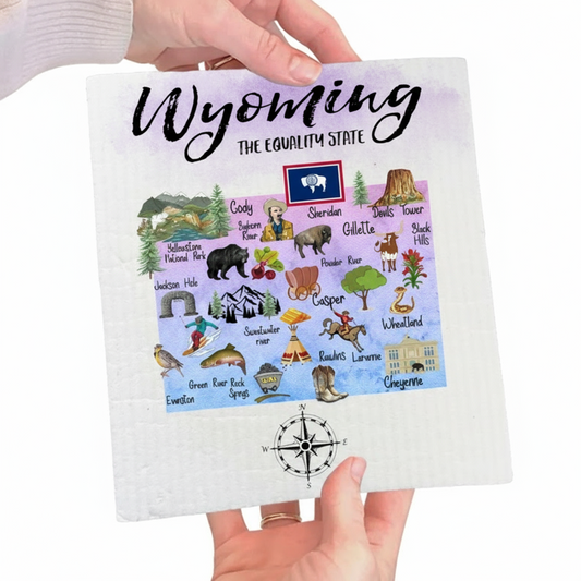 Wyoming State Map Souvenir Swedish Dish Cloth