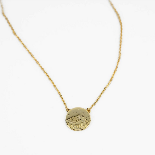 Mountain Scape Stamped Necklace - Gold