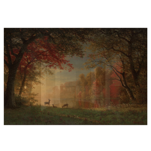 Indian Sunset: Deer by a Lake
