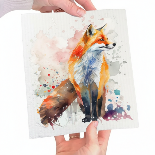 Fox Animal Watercolor Swedish Dishcloth