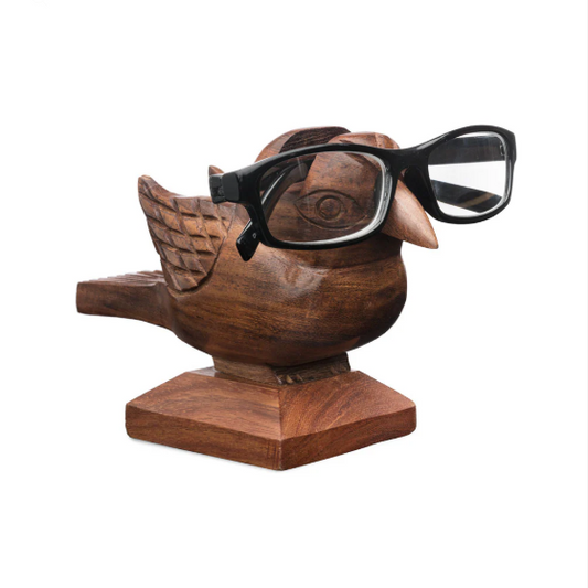 Sparrow Eyeglass Holder Stand - Handcrafted Indian Rosewood