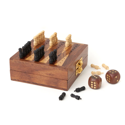 Mini Backgammon Travel Game Set - Handcrafted Wood