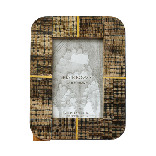 Kerala 4x6 Picture Frame - Curved Carved Horn , Brass Inlay