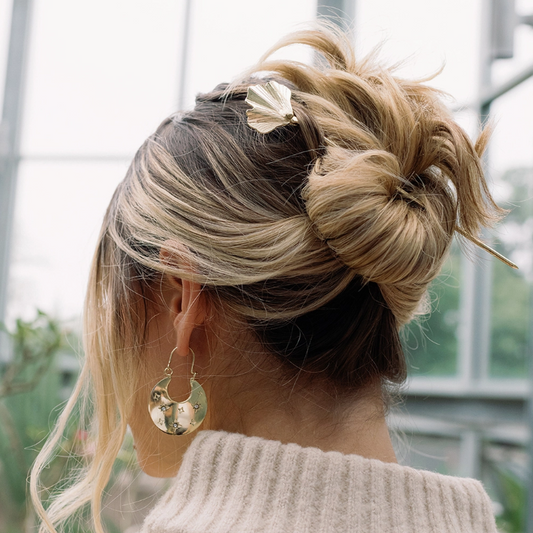 Sayuri Ginkgo Leaf Hair Pin - Slide with Stick - Gold