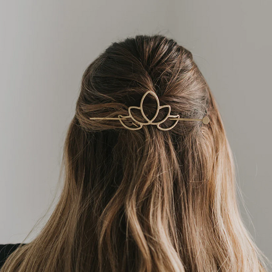 Kairavini Lotus Hair Slide with Stick - Gold