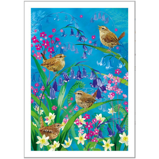 Wrens & Flowers Blank Card