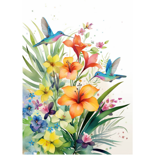 Hummingbirds and Lilies Blank Card