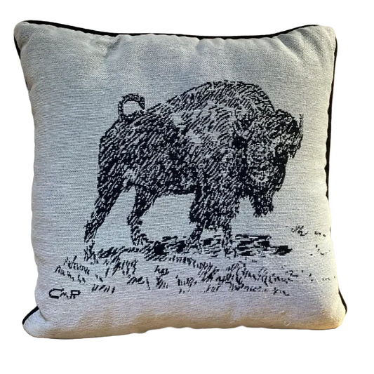 Charles M. Russell Buffalo Sketch Tapestry Pillow