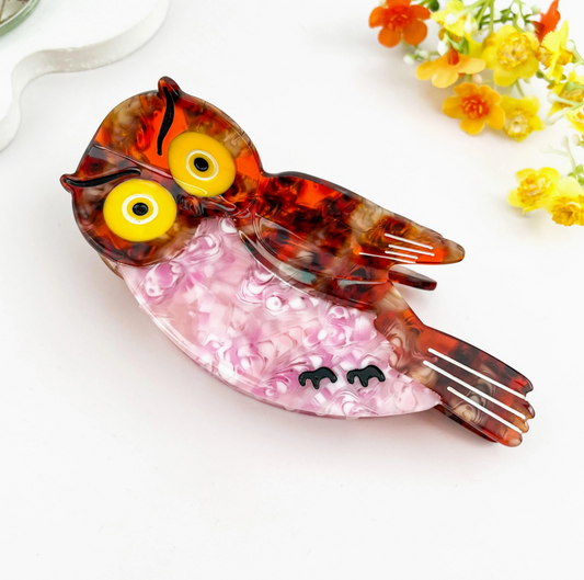 Fun Owl Patchwork Acetate Hair Claw Clip
