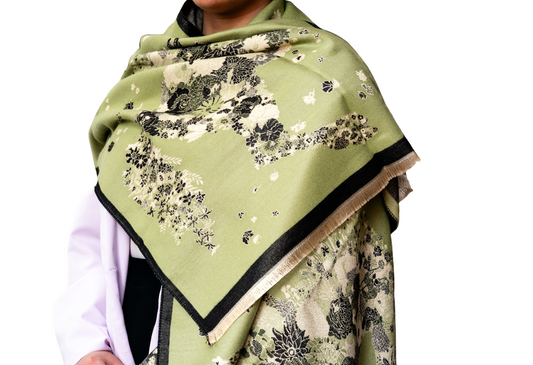 Green / Black Bouquet Reversible Wrap – Artisan Shawl