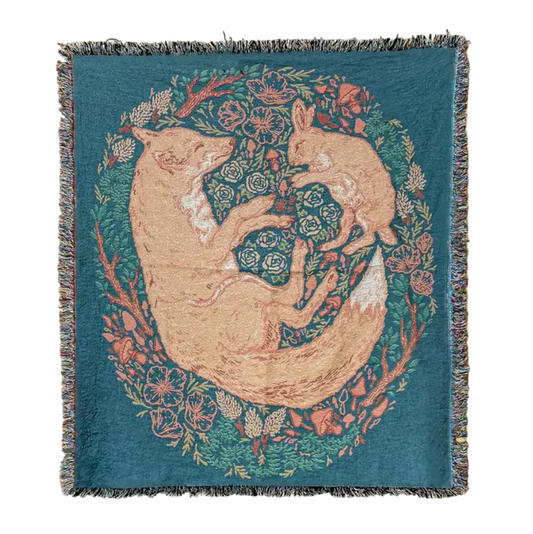 Woven Blanket Tapestry: Fox & Hare