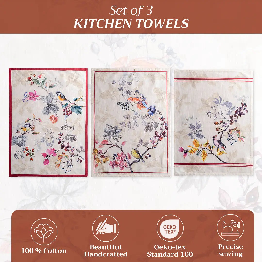 Fall Equinoxe Beige - 100% Cotton Kitchen Towels