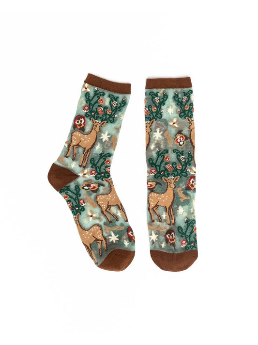 Enchanted Deer Shimmer Sheer Crew Sock