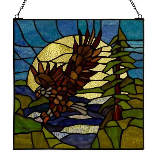 14" Bald Eagle Stained Glass Window Panel