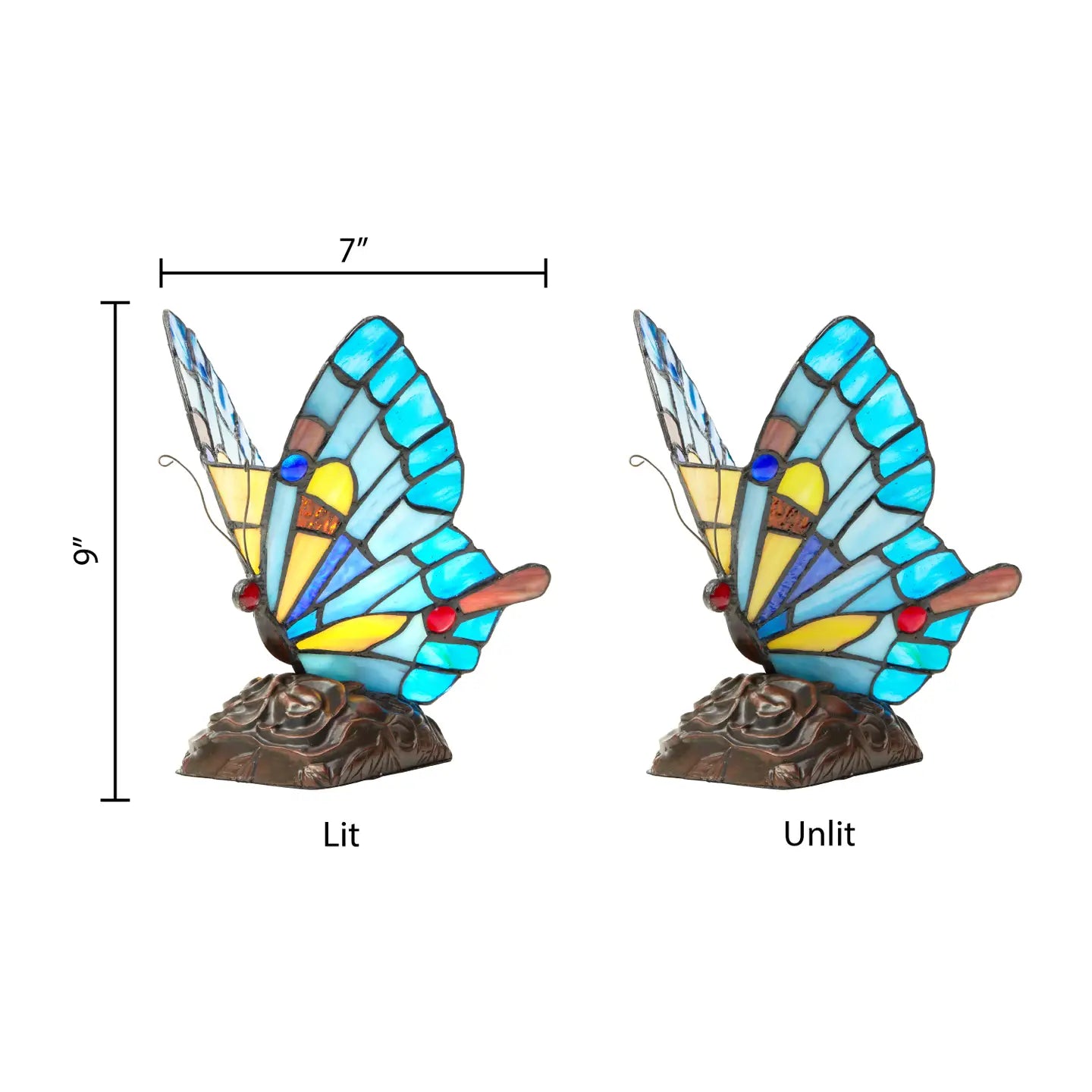 9" Kiara Blue Butterfly Stained Glass Accent Lamp