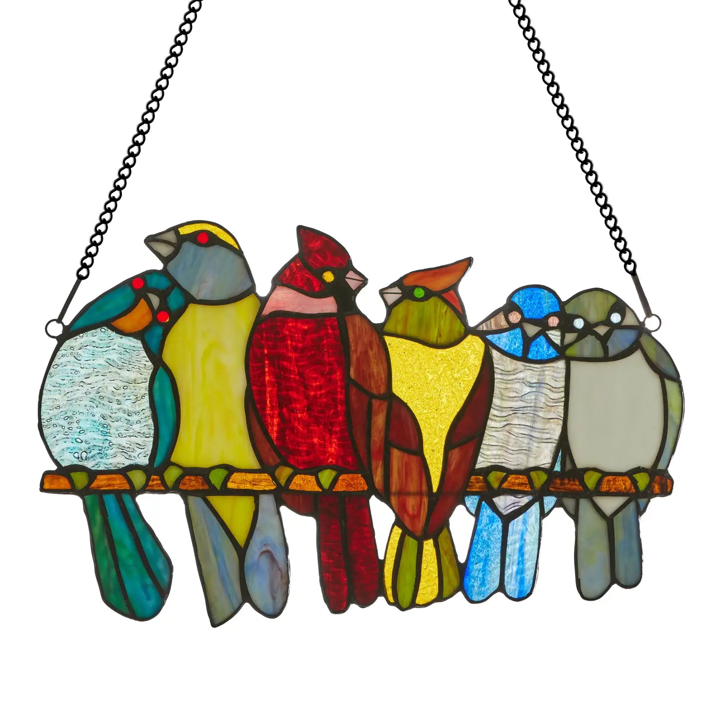 15" Birds in Love Stained Glass Window Panel