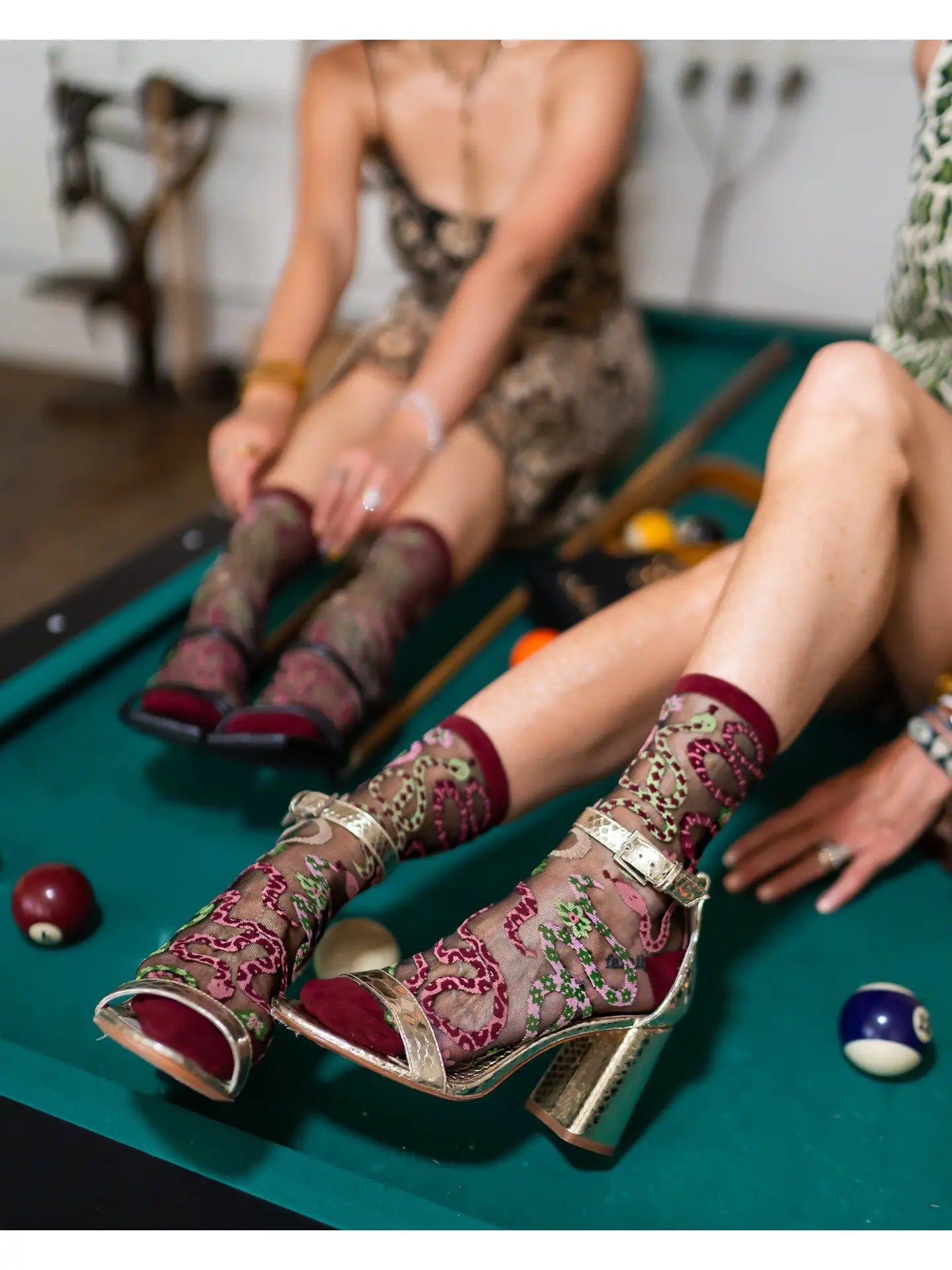 Serpentine Floral Black Sheer Crew Sock