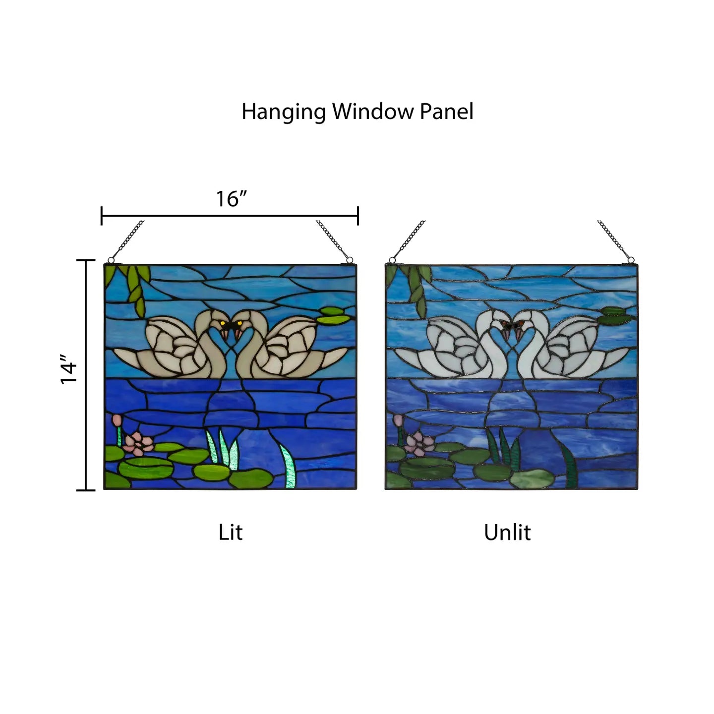 14" Romantic White Swans Stained Glass Window Panel