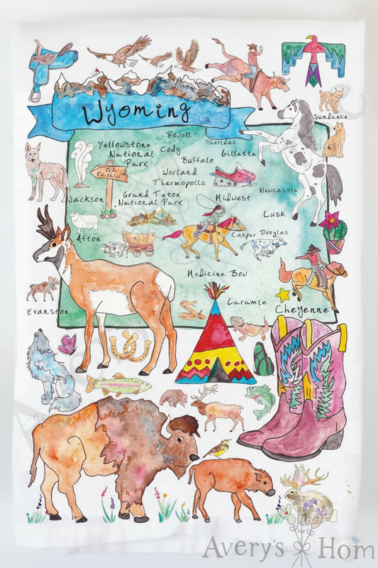 Tea Towel Wyoming State Map